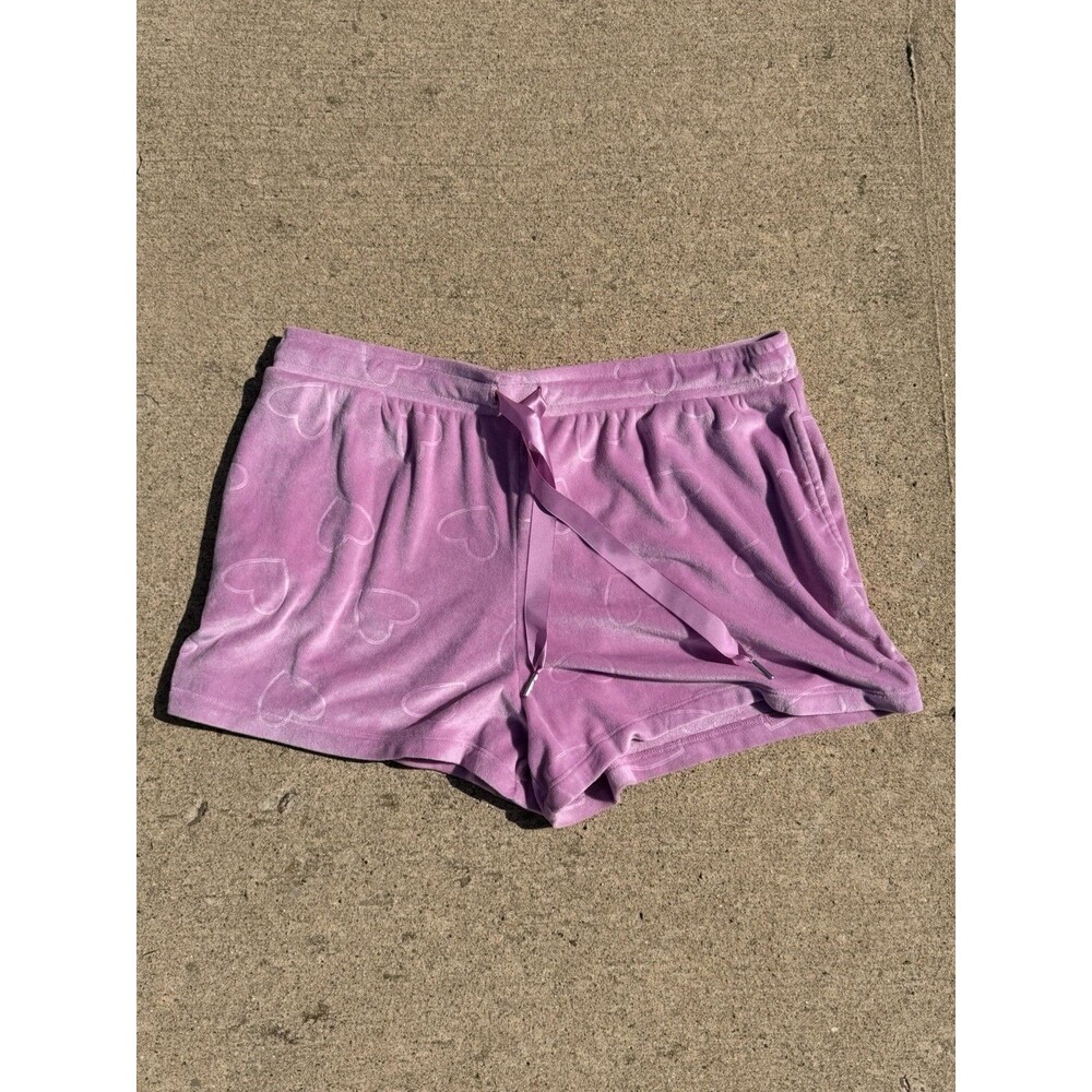 Jaclyn Intimates Pink Velour Heart Print Drawstring Sleep Shorts w/ Bow Size L